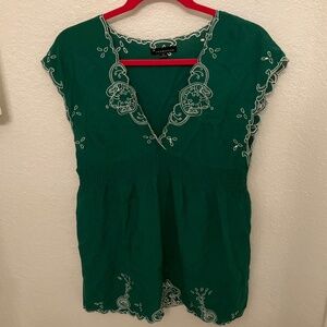 Forever 21 Green embroidered babydoll blouse